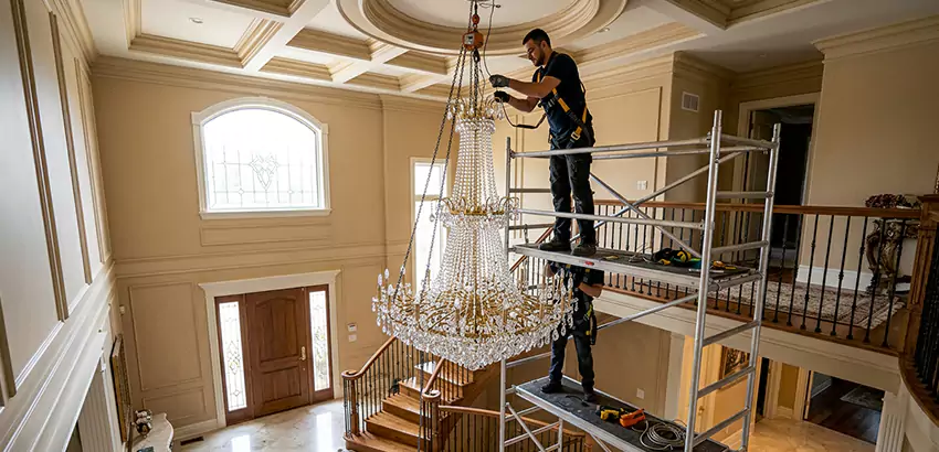 Two-Story Foyer Chandelier Installation in Greenacres